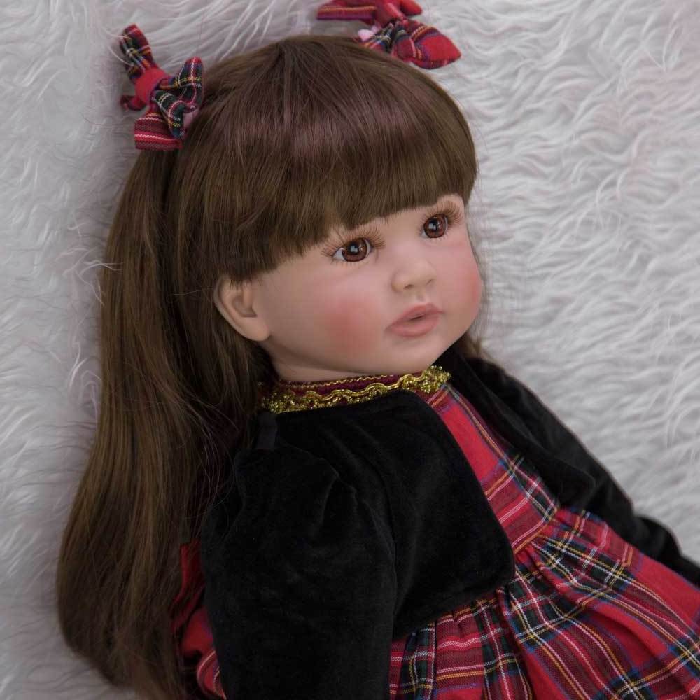 24 Inch Reborn Toddler Girl  Baby Doll Toys Cloth Body Long Hair Princess Girl Realistic  Baby Doll