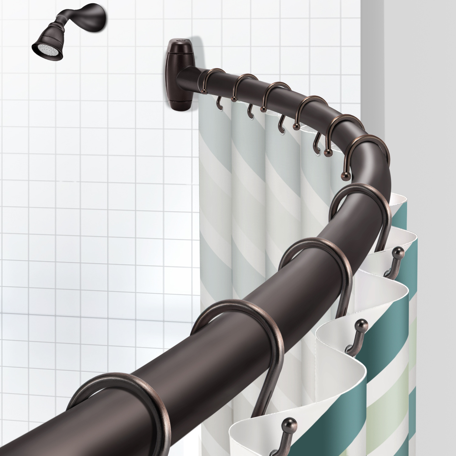 Shower Curtain Rod Adjustable 48-72in Rustproof Curved Shower Curtain Rad and Rails Stainless Steel Bronze Shower Curtain Rod