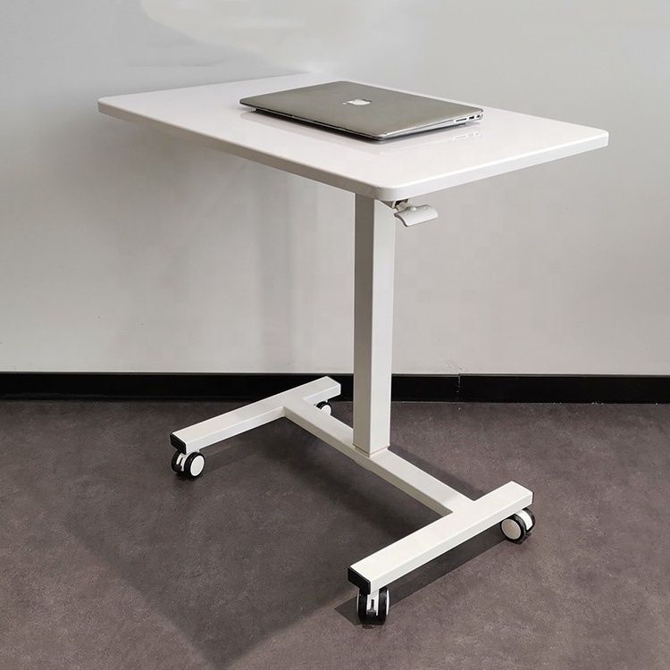 Ergonomic Home Office Space Saving Single Leg Computer Sit Stand up Gas Lifting Table Standing Pneumatic Height Adjustable Desk