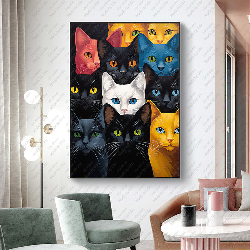 Cute Cat Canvas Prints Wall Art Canvas Animal Art Paints Wall Stickers Living Room Decor Murals Gifts