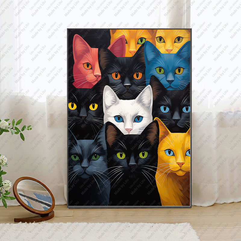 Cute Cat Canvas Prints Wall Art Canvas Animal Art Paints Wall Stickers Living Room Decor Murals Gifts