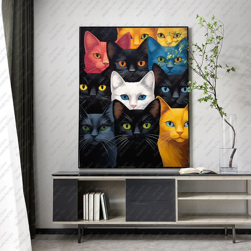 Cute Cat Canvas Prints Wall Art Canvas Animal Art Paints Wall Stickers Living Room Decor Murals Gifts