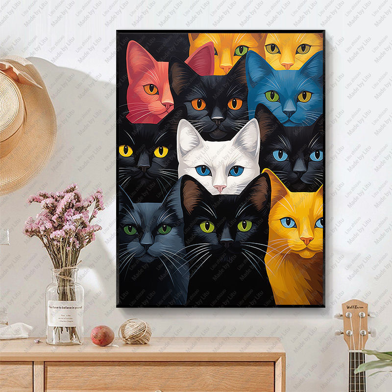 Cute Cat Canvas Prints Wall Art Canvas Animal Art Paints Wall Stickers Living Room Decor Murals Gifts