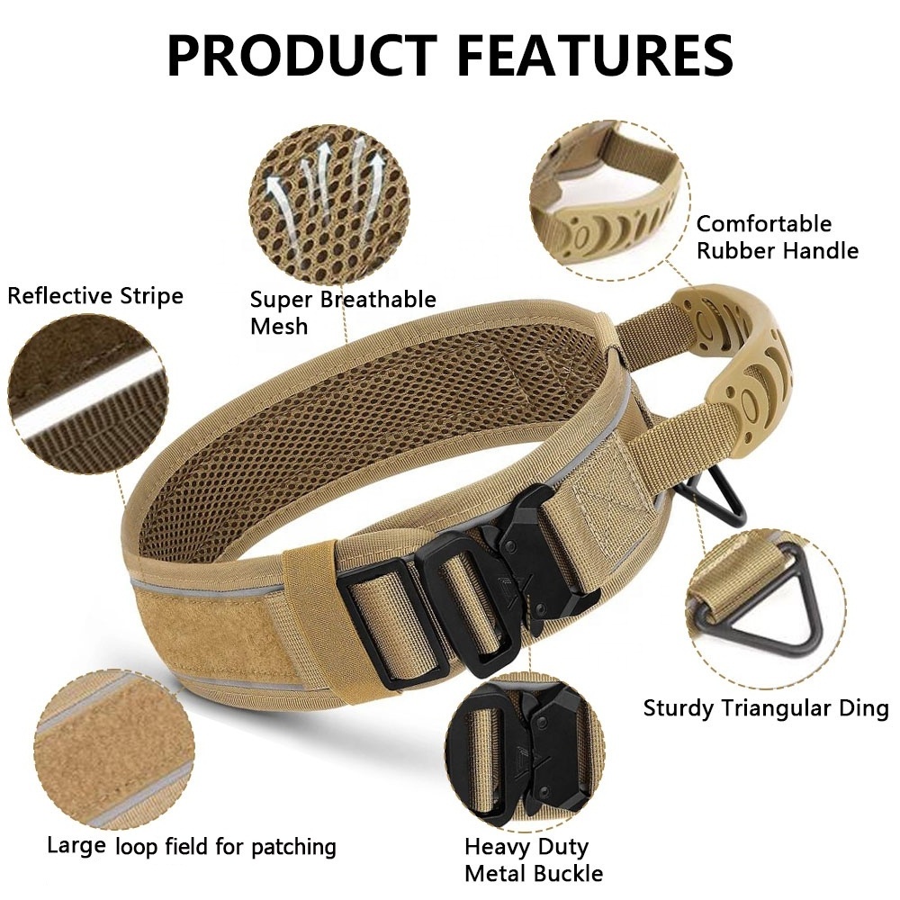 Hot Sale Custom Adjustable Nylon with Handle and Heavy Duty Metal Buckle Medium Large Extra large Tactical Pet Dog Collars