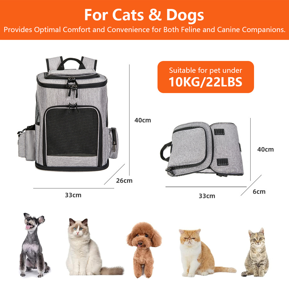 Custom Expandable Cat Carriers Bag Large Capacity Two Windows Breathable Pet Small Dogs Bag Expandable Cat Backpack Carrier