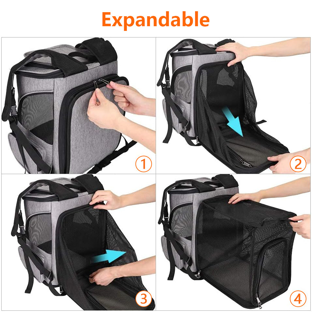 Custom Expandable Cat Carriers Bag Large Capacity Two Windows Breathable Pet Small Dogs Bag Expandable Cat Backpack Carrier