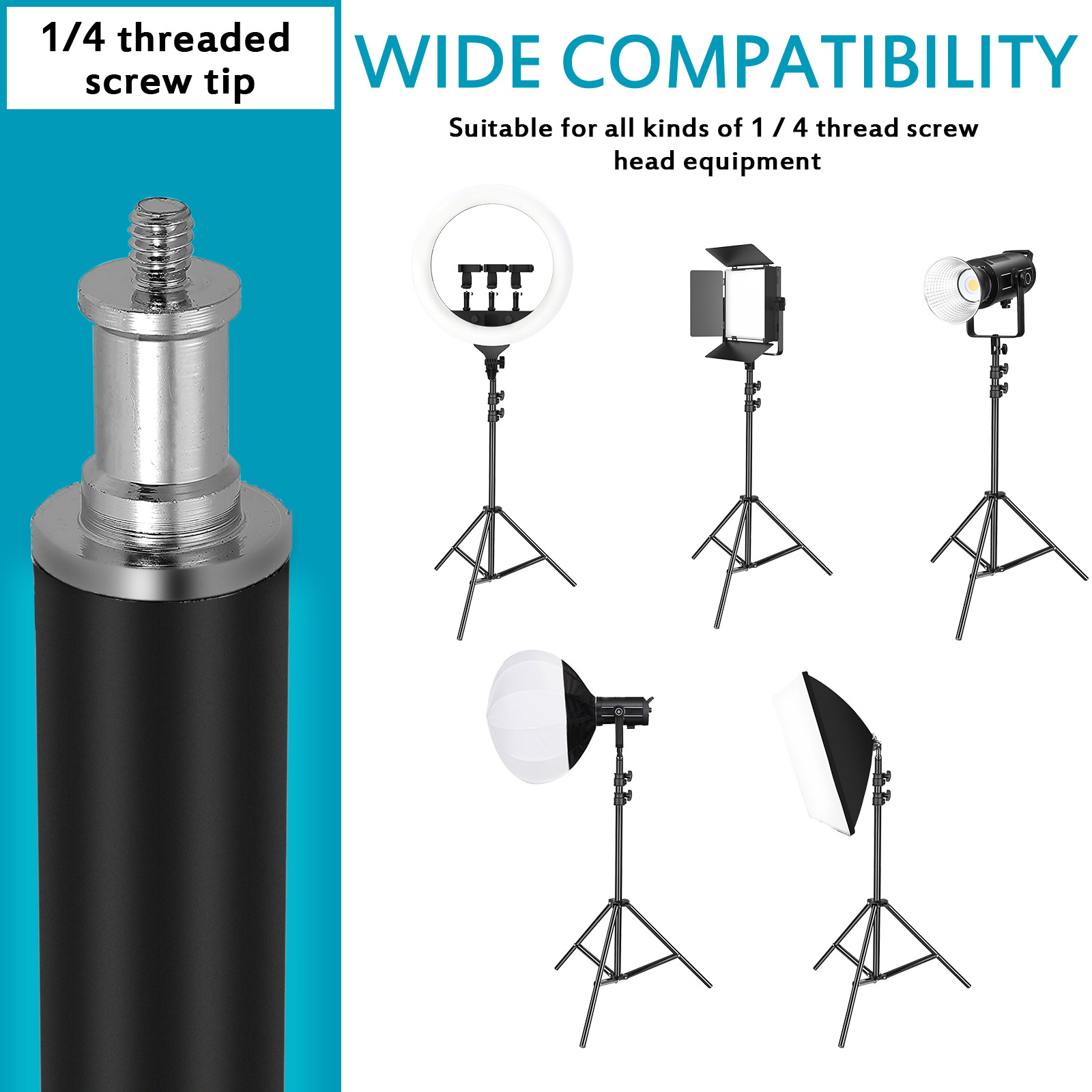 Photography Tripod Stand Ring Light Stand 6.2 Feet/ 190 cm Sturdy Tripod Aluminum Alloy Floor Selfie Light Stand for Studio