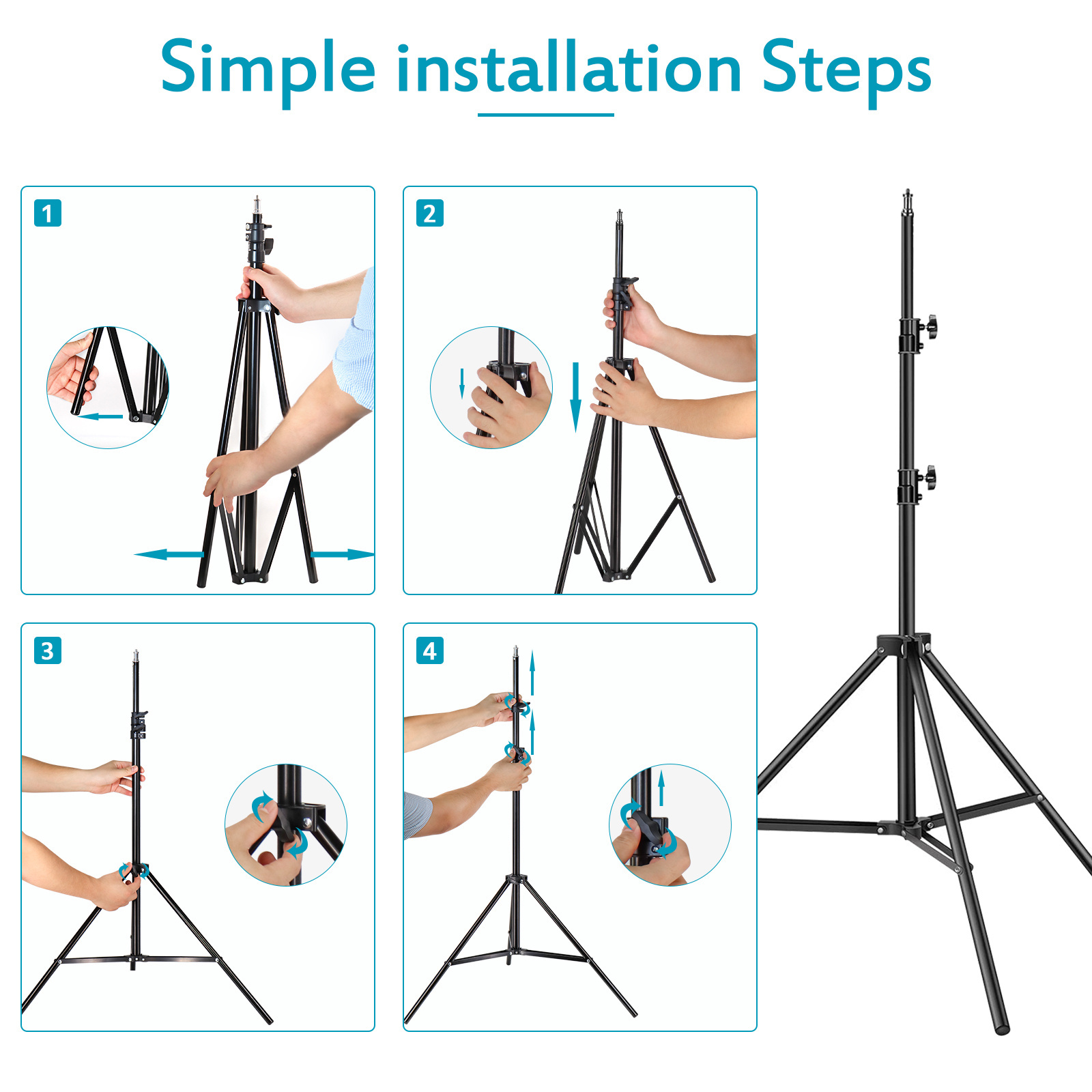 Photography Tripod Stand Ring Light Stand 6.2 Feet/ 190 cm Sturdy Tripod Aluminum Alloy Floor Selfie Light Stand for Studio