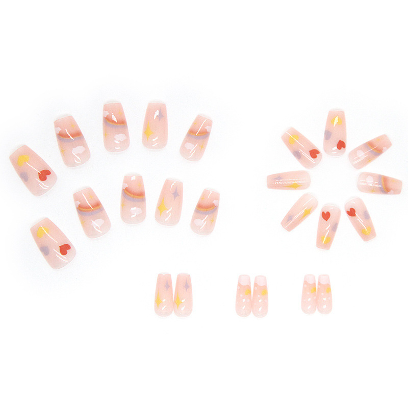 24pcs Cute Rainbow Full Cover Artificial Fake Nails Wearing Reusable False Nails 3D Art Acrylic Chrome Press On Nails