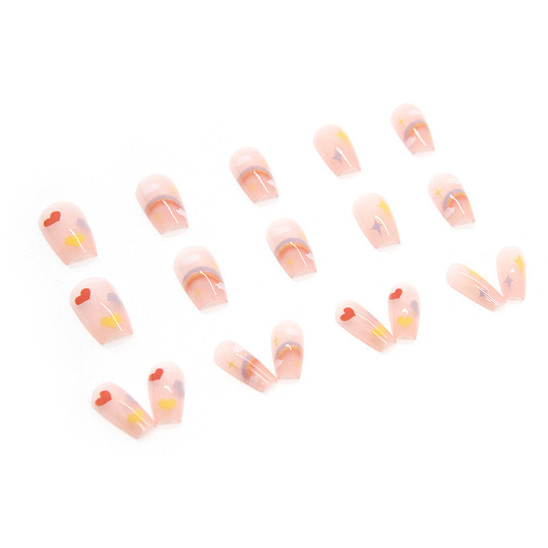 24pcs Cute Rainbow Full Cover Artificial Fake Nails Wearing Reusable False Nails 3D Art Acrylic Chrome Press On Nails