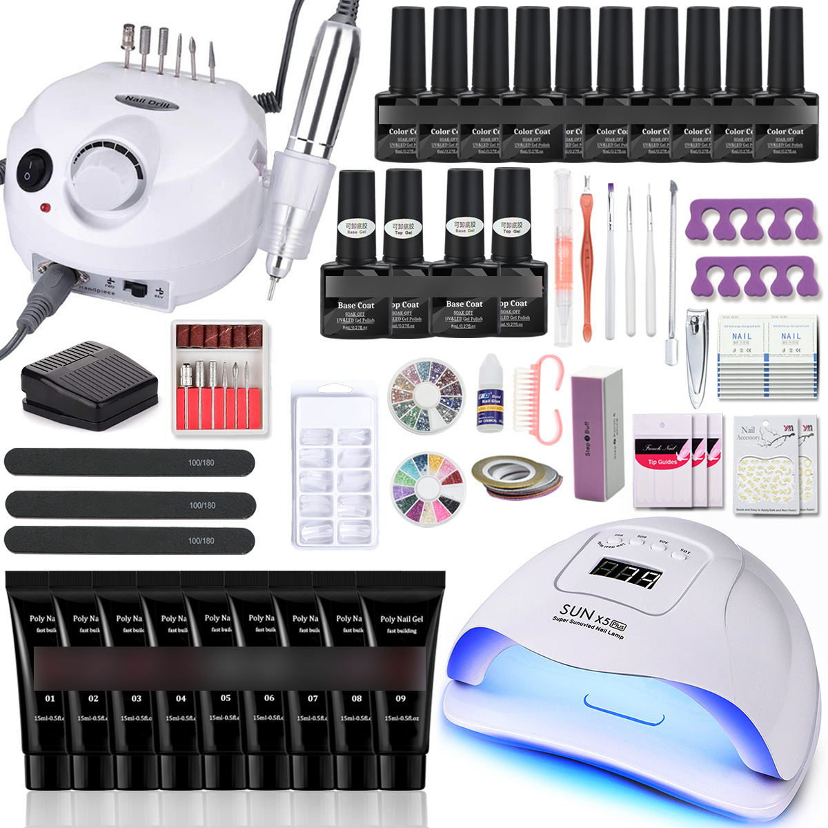 50Pcs/Set Nail Tools DIY Manicure And Pedicure Supplies 3D Nail Gel Set Acrylic Glitter Nail Kits For Starting My Own Business