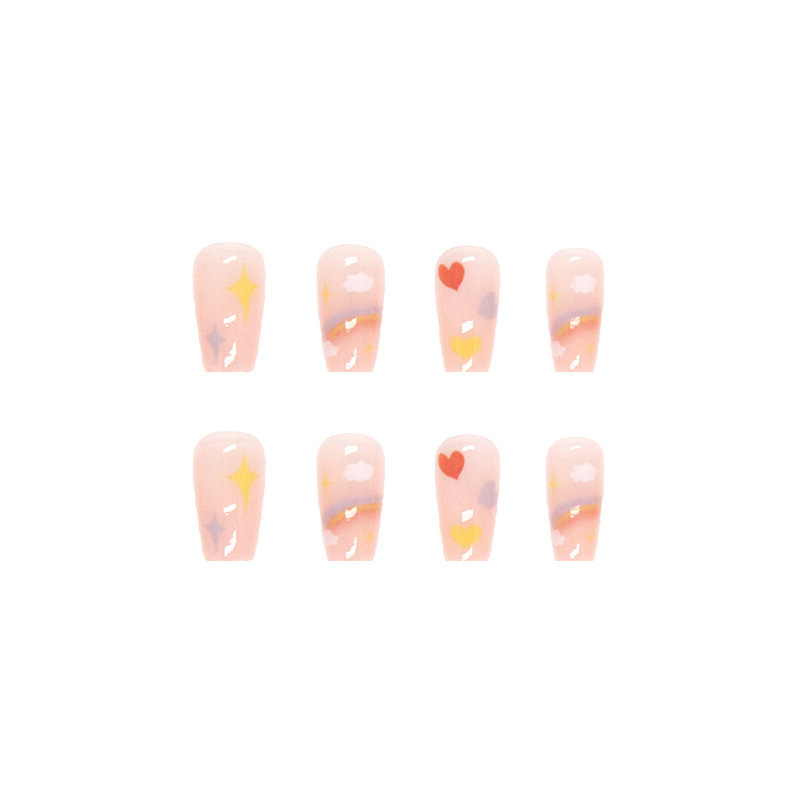 24pcs Cute Rainbow Full Cover Artificial Fake Nails Wearing Reusable False Nails 3D Art Acrylic Chrome Press On Nails