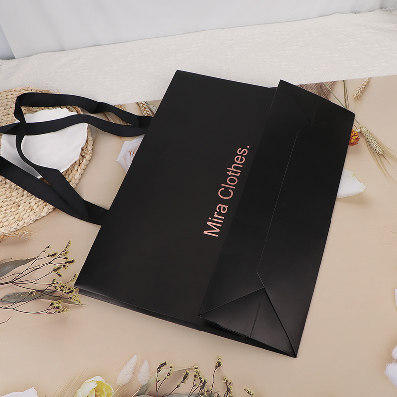 luxury matte black paper gift shopping packing bags paper boutique clothing bag with custom print own your logo