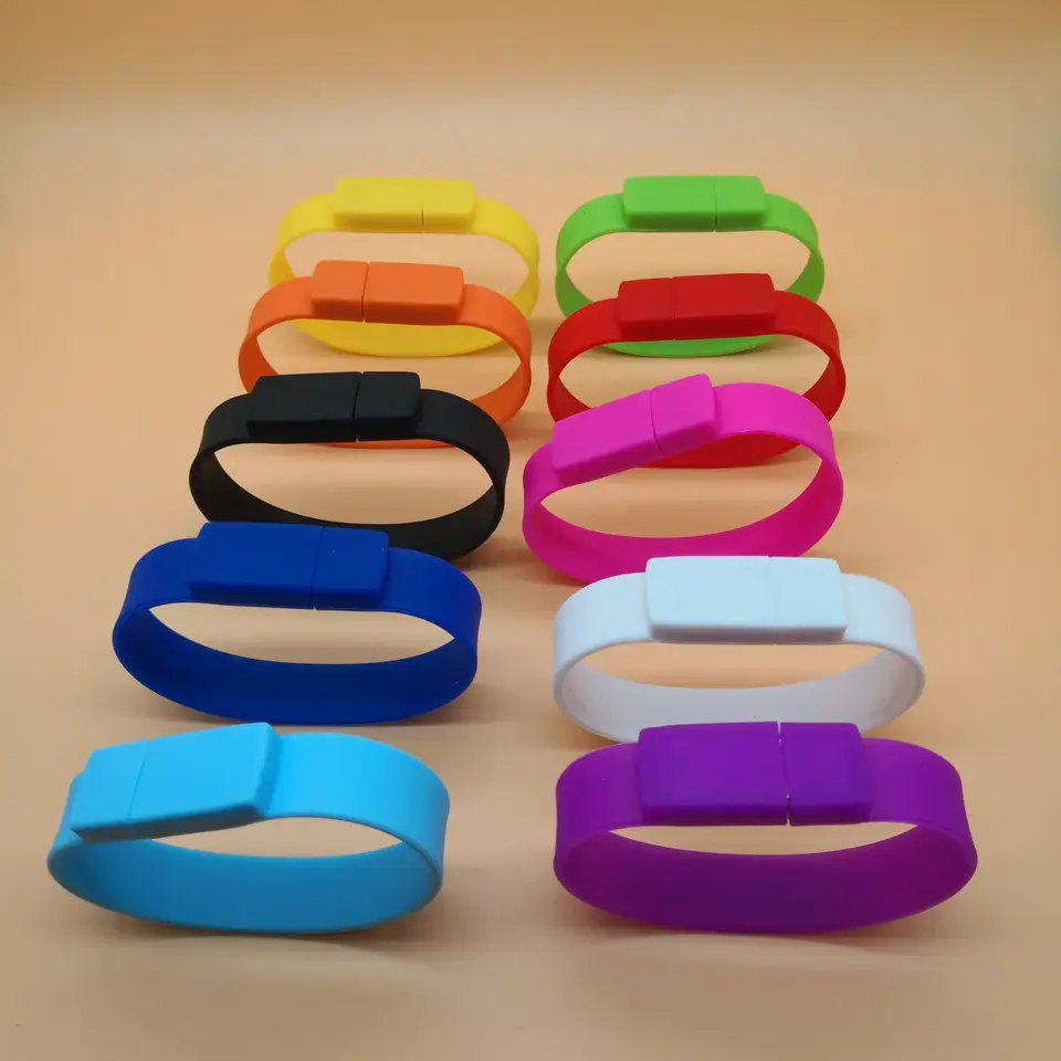 Wholesale Customized Logo Silicone Bracelet Wrist Band USB 2.0 Flash Drive 32G Wristband Pen Drive