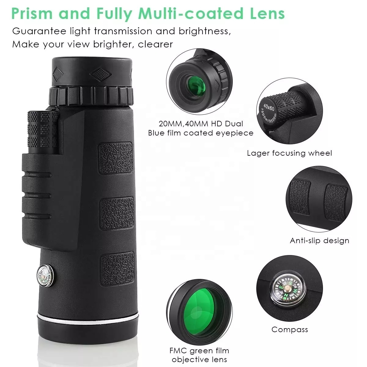 High Definition Waterproof Night Vision Zoom Lens 40X60 Telescope Monocular