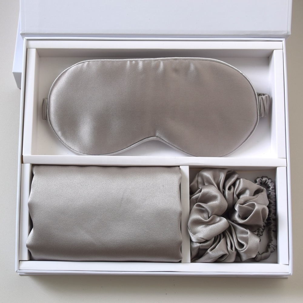 Wholesale 6A Grade silk pillowcase pillow case eye mask scrunchies gift set in box packaging silk pillow case