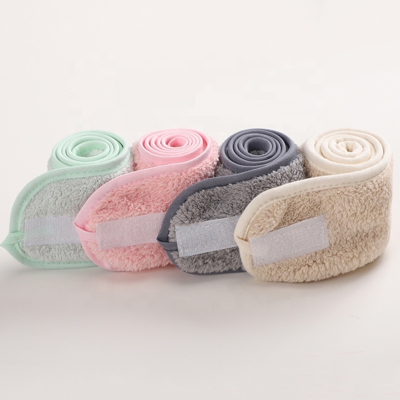 Terry Cloth Adjustable Towel Coral Velvet Makeup Spa Headband with Magic Tape