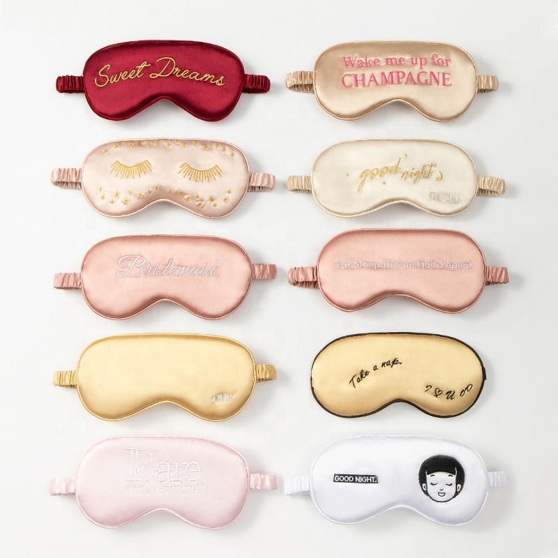 Factory Direct Promotional Gift Travel blinfolds Sleeping Silk Satin Eye Mask Customize Logo embroidery Eye Mask