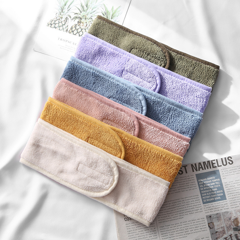 Terry Cloth Adjustable Towel Coral Velvet Makeup Spa Headband with Magic Tape