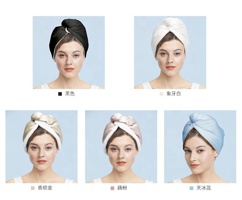 2022 New luxury gift silk hair towel turban custom double layer microfiber Pure Cotton Mulberry Silk Hair dry towel wrap