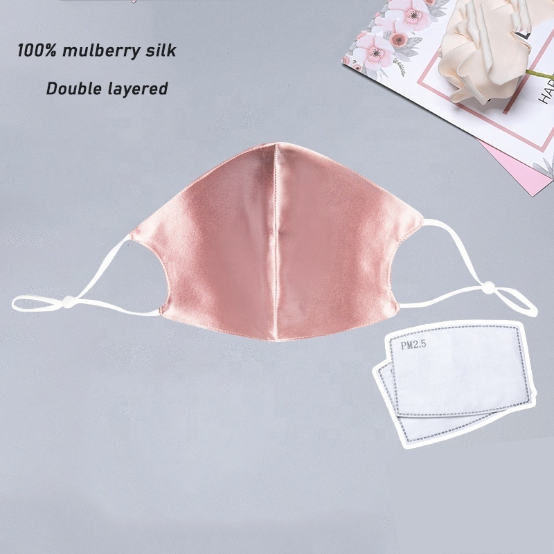 19 Momme 100% Mulberry Silk 6A Grade Fabric Face Mask with Carbon Filter Pocket Nose Wire