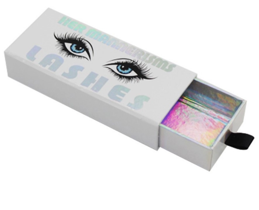 Fashion Luxury Biodegradable Holographic Paper Custom Logo White Pink Cosmetic Pencil Eyeliner Glue Pen Lashes Drawer Box