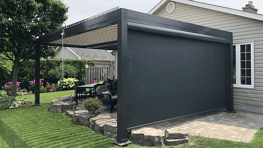 Hight Quality Gazebo Pavilion Pargola Motorized Aluminum Ziptrack Outdoor Window Windproof Cover Blinds Exterior Roll Shade