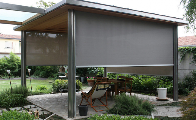 Hight Quality Gazebo Pavilion Pargola Motorized Aluminum Ziptrack Outdoor Window Windproof Cover Blinds Exterior Roll Shade