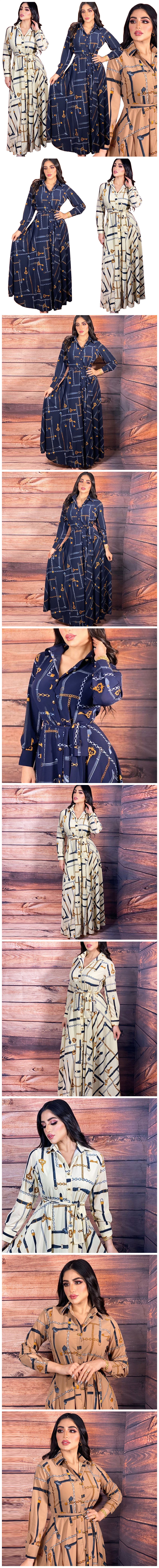 Middle eastern print ladies shirt dresses long dress muslim islamic clothing for women