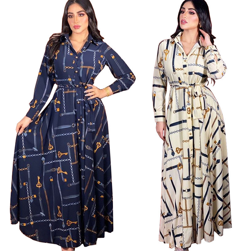 Middle eastern print ladies shirt dresses long dress muslim islamic clothing for women