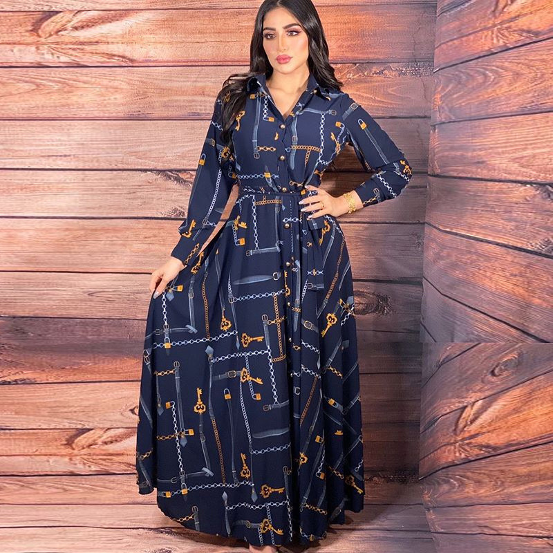 Middle eastern print ladies shirt dresses long dress muslim islamic clothing for women