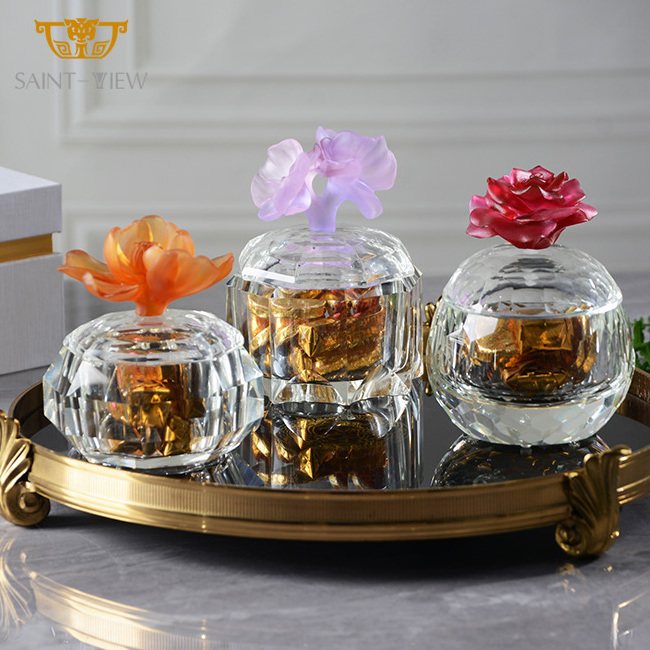 Modern Luxury Handmade Apple Shape Crystal Glass Candle Jar Sundries Jewelry Sandalwood OUD Chocolate Storage Candy Jar