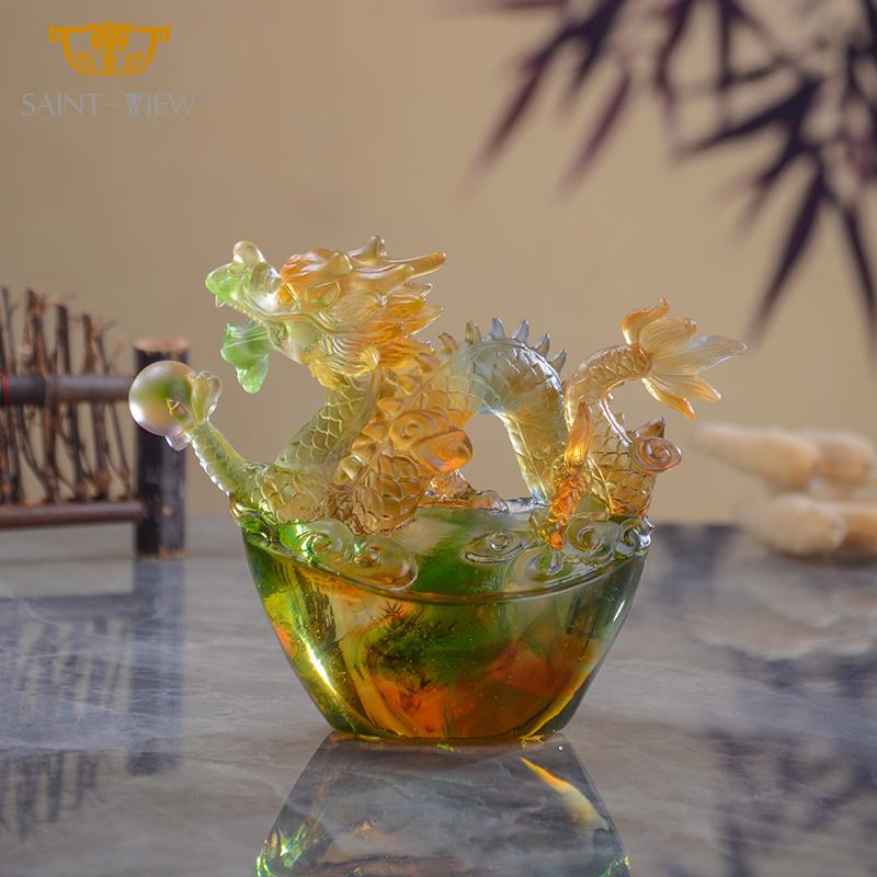 Crystal Chinese 2024 Mascot Dragon Sculpture Business Fengshui Home Decoration