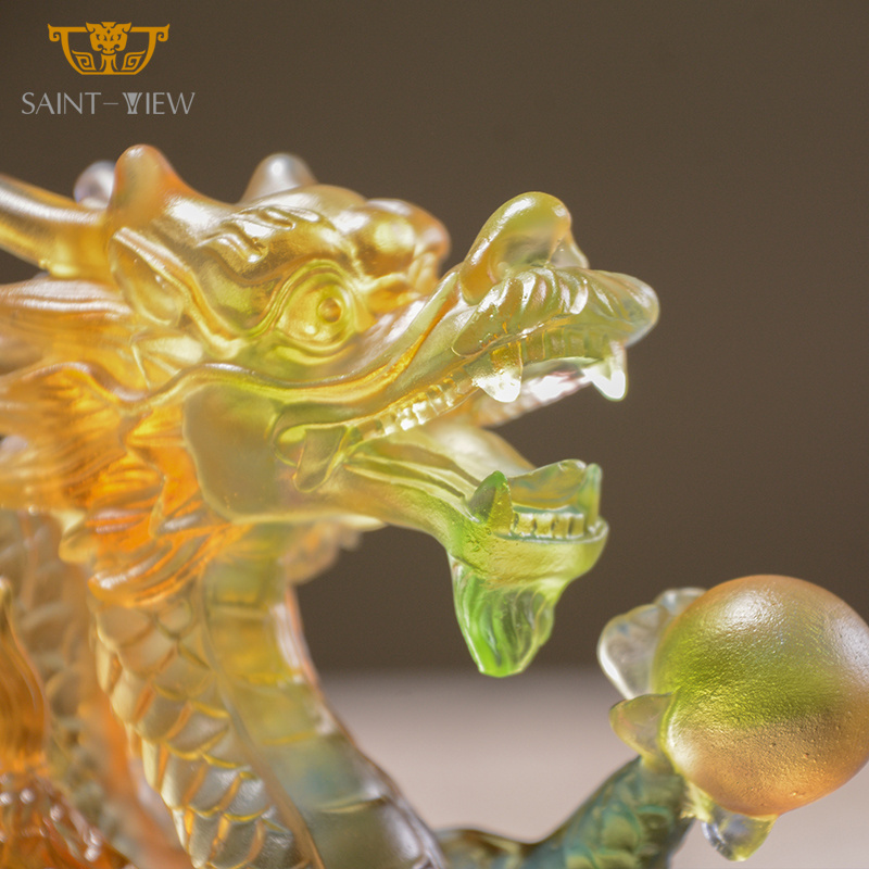 Crystal Chinese 2024 Mascot Dragon Sculpture Business Fengshui Home Decoration