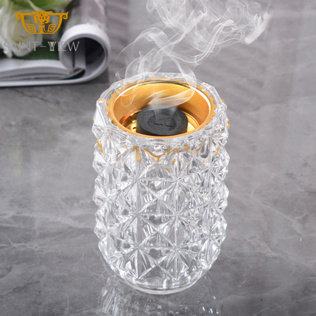 Hot Sale Custom Middle East Crystal Oud Bakhoor Crystal Mubkhar Censer Arabic Aromatherapy Fragrance Glass Incense Burner