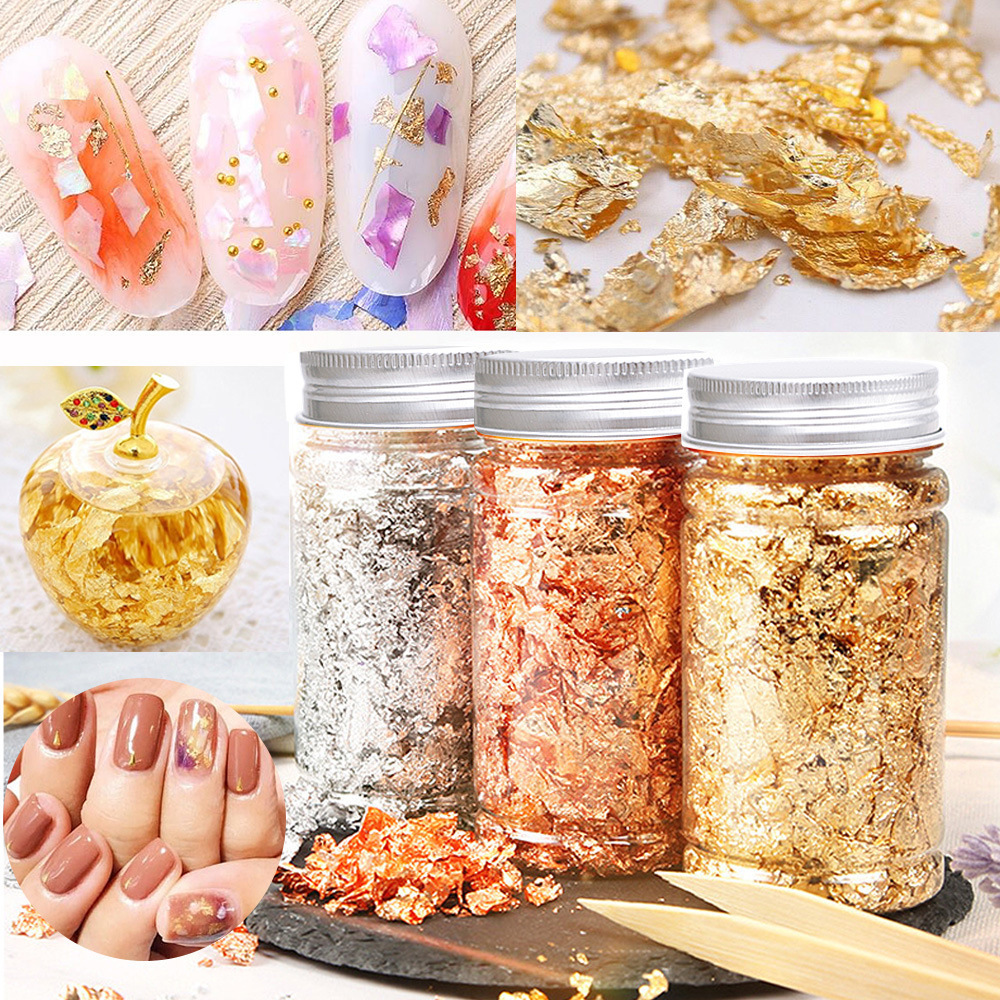 DIY Metallic Craft Gold Foil Flakes Silver Rose Copper Foil Flakes Paint Metal Gold Foil Flakes Leaf 3g 5g 10g  Jar Bottle