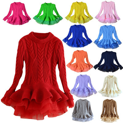 Winter Knitted Chiffon Girl Dress Christmas Party Long Sleeve Children Clothes Kids Dresses For Girls New Year Clothing 8230455