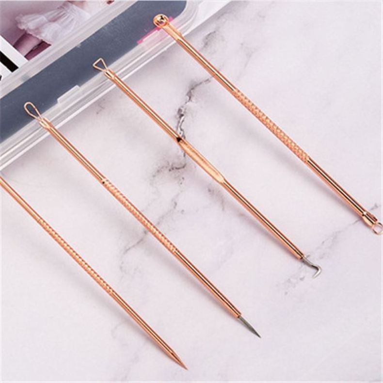 4PCS Blackhead Extractor Rose Gold Black Dots Cleaner Acne Blemish Remover Needles Set Black Spots Pore Cleanser Tool