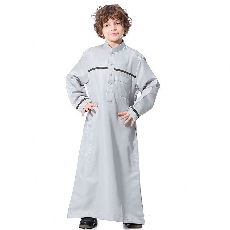 2023 Middle East Muslim boy daffah thobe caftan stand collar solid color Arab moroccan thobes islamic thobe for kids