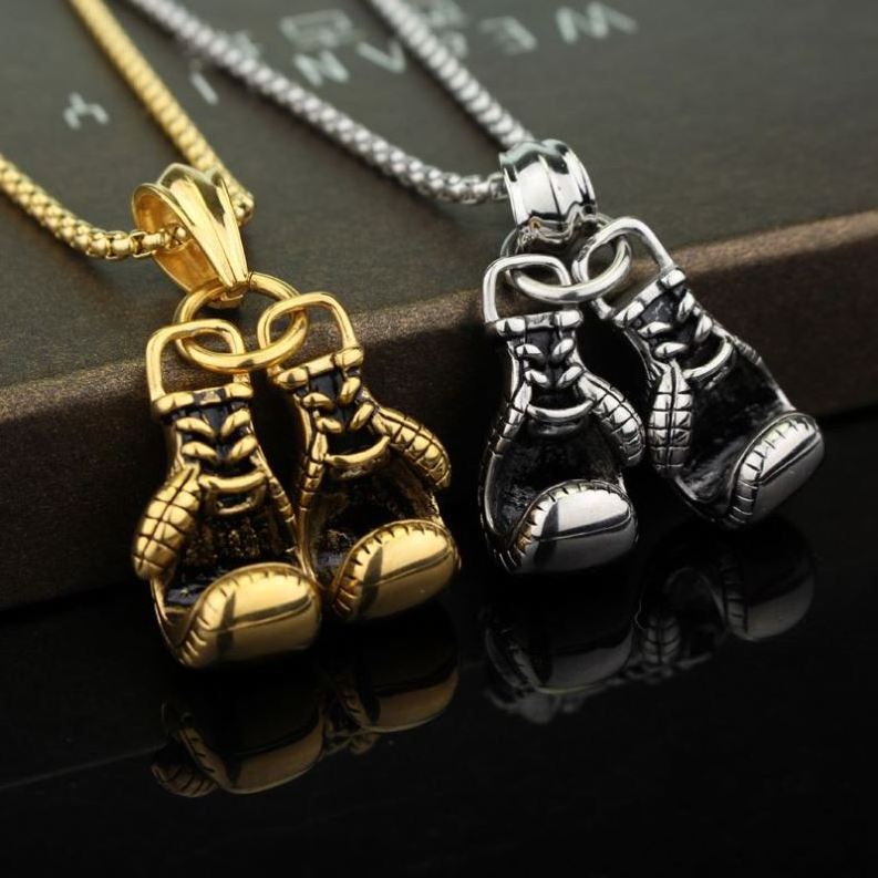 Men Steampunk Necklace Box Chain Pair Boxing Glove Charms Pendants Sport Fitness Jewelry Necklaces