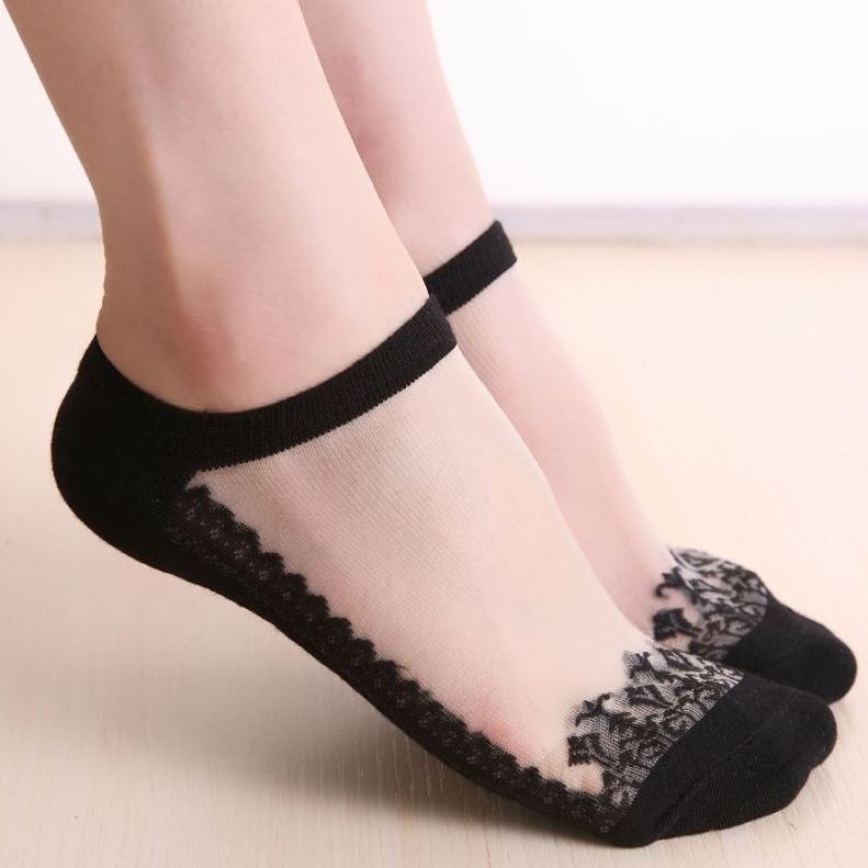 Japanese female summer glass short silk stockings,summer low cut out crystal invisible cotton socks