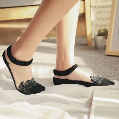 Japanese female summer glass short silk stockings,summer low cut out crystal invisible cotton socks