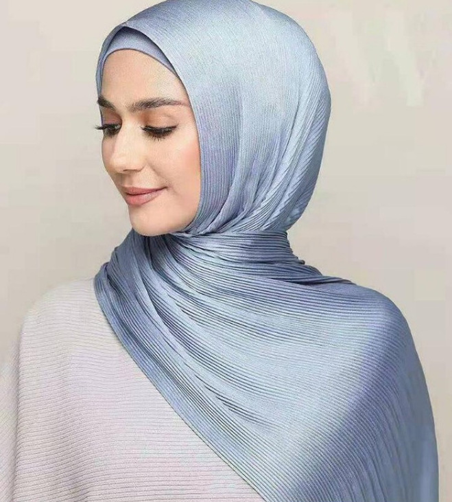 2022 New Factory Muslim Chiffon Material Crinkle Shimmer Hijab Scarf Pleated Chiffon Scarf