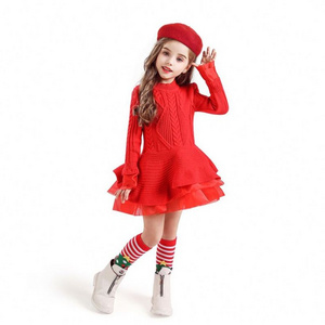 Winter Knitted Chiffon Girl Dress Christmas Party Long Sleeve Children Clothes Kids Dresses For Girls New Year Clothing 8230455