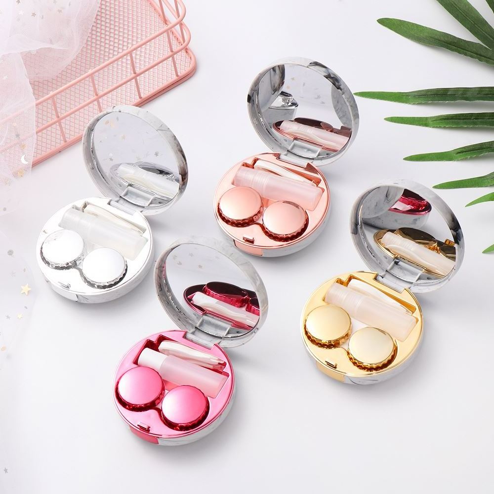 K809 Hot Cute Marble Stripe Contact Lens Case Travel Glasses Lenses Box For Unisex Eyes Care Kit Holder Container Support Gift