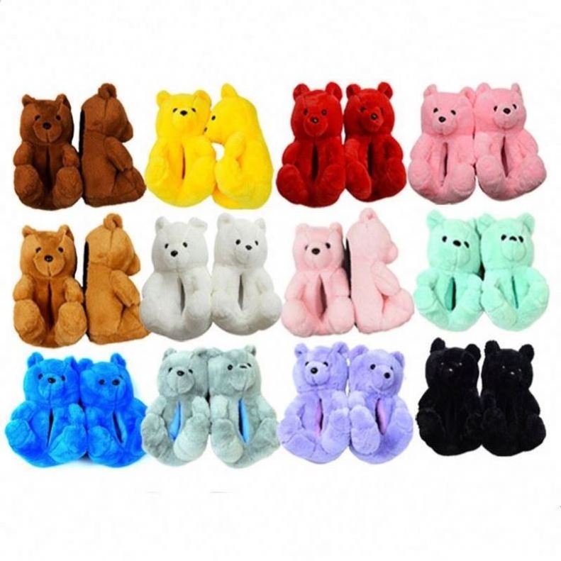 kids mommy and me toddler plush one size fits all house shoes adult teddy bear slippers for women girls