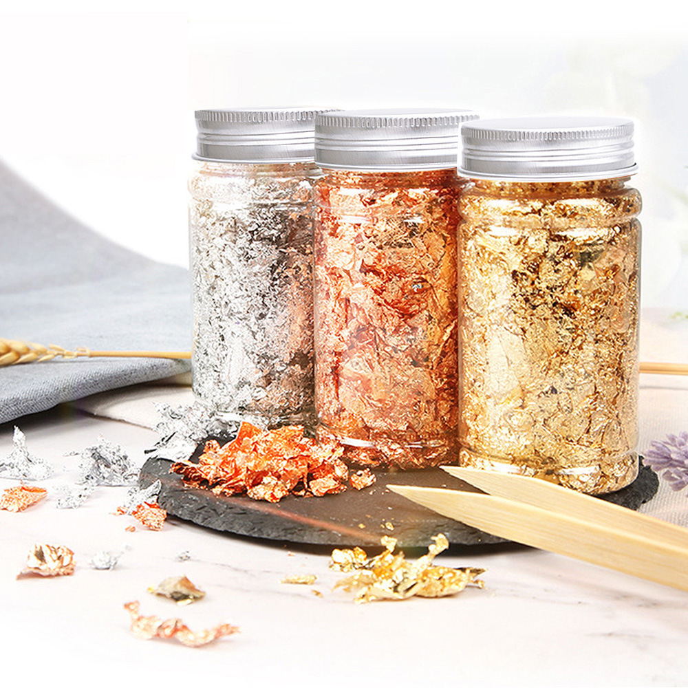 DIY Metallic Craft Gold Foil Flakes Silver Rose Copper Foil Flakes Paint Metal Gold Foil Flakes Leaf 3g 5g 10g  Jar Bottle