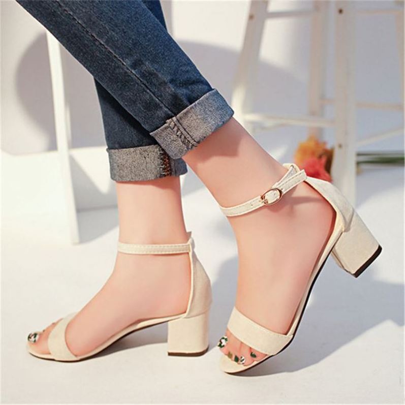 Summer New High Heels Women's Shoes With Open Toe Suede Sexy Word Buckle Women Sandals Ankle Strap Rome Shoes R1733