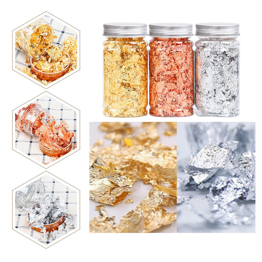 DIY Metallic Craft Gold Foil Flakes Silver Rose Copper Foil Flakes Paint Metal Gold Foil Flakes Leaf 3g 5g 10g  Jar Bottle