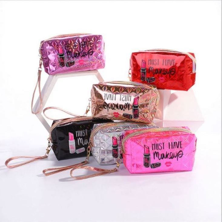 Wholesale Custom logo Fashion Small Personalized Holographic Pvc Cosmetic Pouch Make Up Bag Beauty Case Makeup Bag Cosmetic Bags